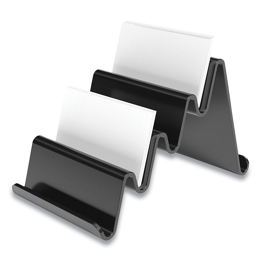 TRU RED Four Compartment Business Card Holder, Holds 100 Cards, 3.9 x 6.3 x 4, Plastic, Black (TUD24418575)
