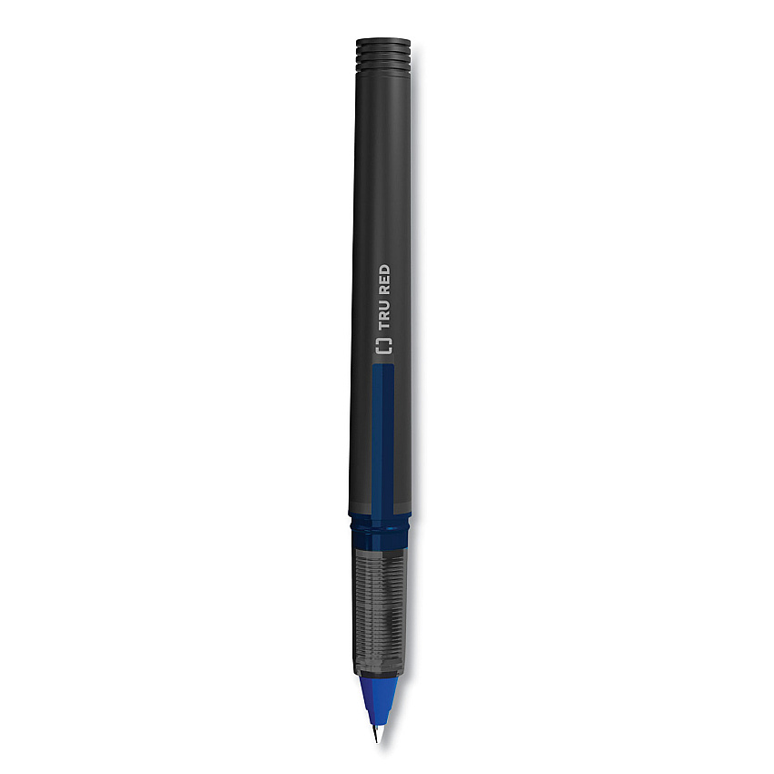 TRU RED Roller Ball Pen, Stick, Fine 0.5 mm, Blue Ink, Black/Blue/Clear Barrel, Dozen (TUD24419531)