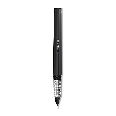TRU RED Roller Ball Pen, Stick, Fine 0.5 mm Needle Tip, Black Ink, Black/Clear Barrel, Dozen (TUD24419533)