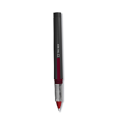 TRU RED Roller Ball Pen, Stick, Fine 0.5 mm, Red Ink, Black/Red/Clear Barrel, Dozen (TUD24419534)
