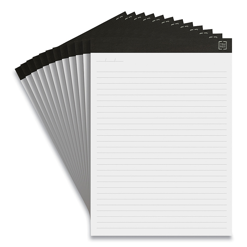 TRU RED Notepads, Wide/Legal Rule, 50 White 8.5 x 11.75 Sheets, 12/Pack (TUD24419921)