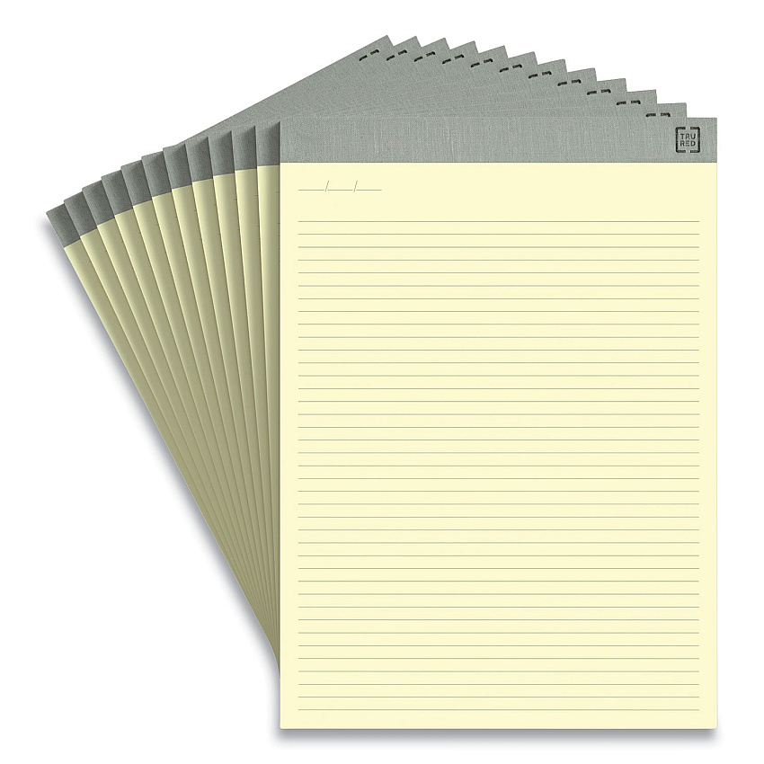 TRU RED Notepads, Narrow Rule, 50 Canary-Yellow 8.5 x 11.75 Sheets, 12/Pack (TUD24419925)