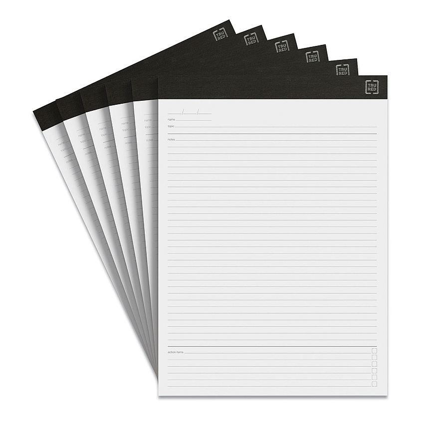 TRU RED Notepads, Meeting-Minutes/Notes Format, 50 White 8.5 x 11.75 Sheets, 6/Pack (TUD24419927)