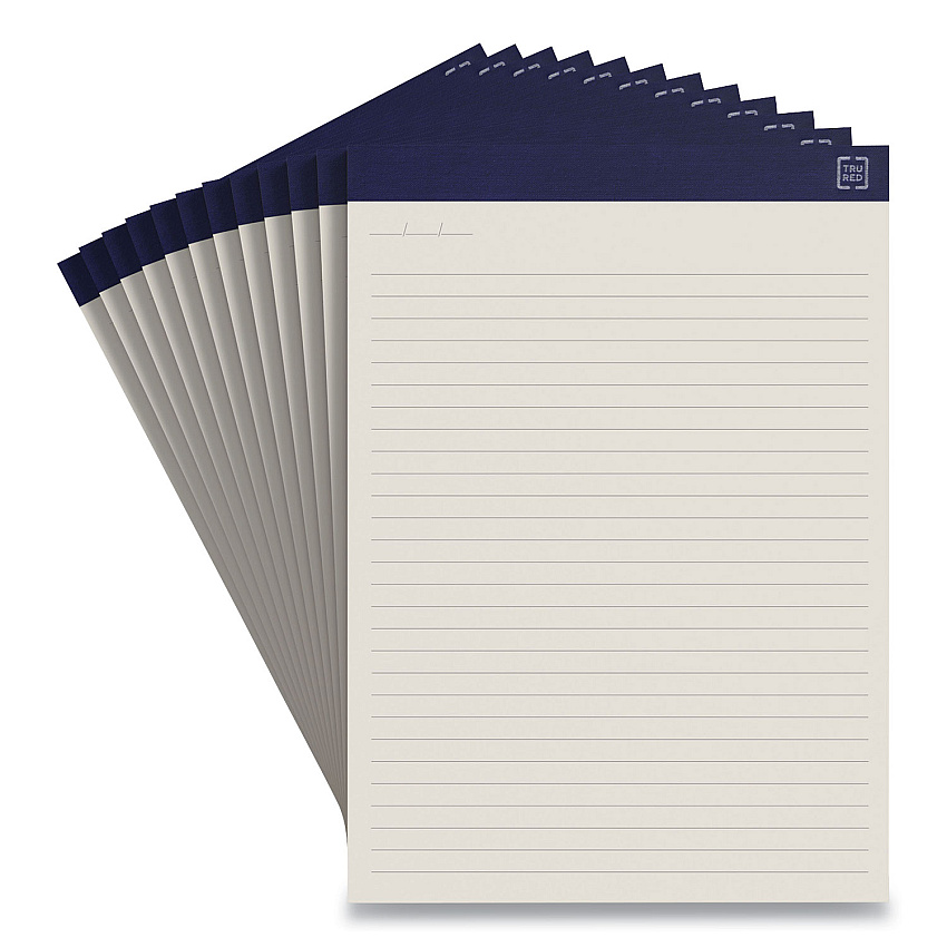 TRU RED Notepads, Wide/Legal Rule, 50 Ivory 8.5 x 11.75 Sheets, 12/Pack (TUD24419928)