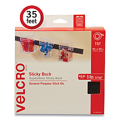 Velcro Sticky-Back Fasteners, Removable Adhesive, 0.75" x 35 ft, Black (VEK30168USA)