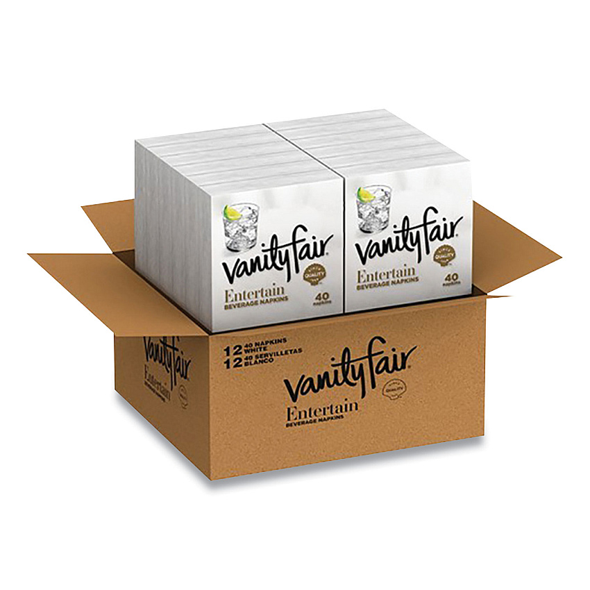 Vanity Fair Entertain Beverage Napkins, 2-Ply, 9.8 x 9.8, White, 40/Pack, 12 Packs/Carton (VTF35134)