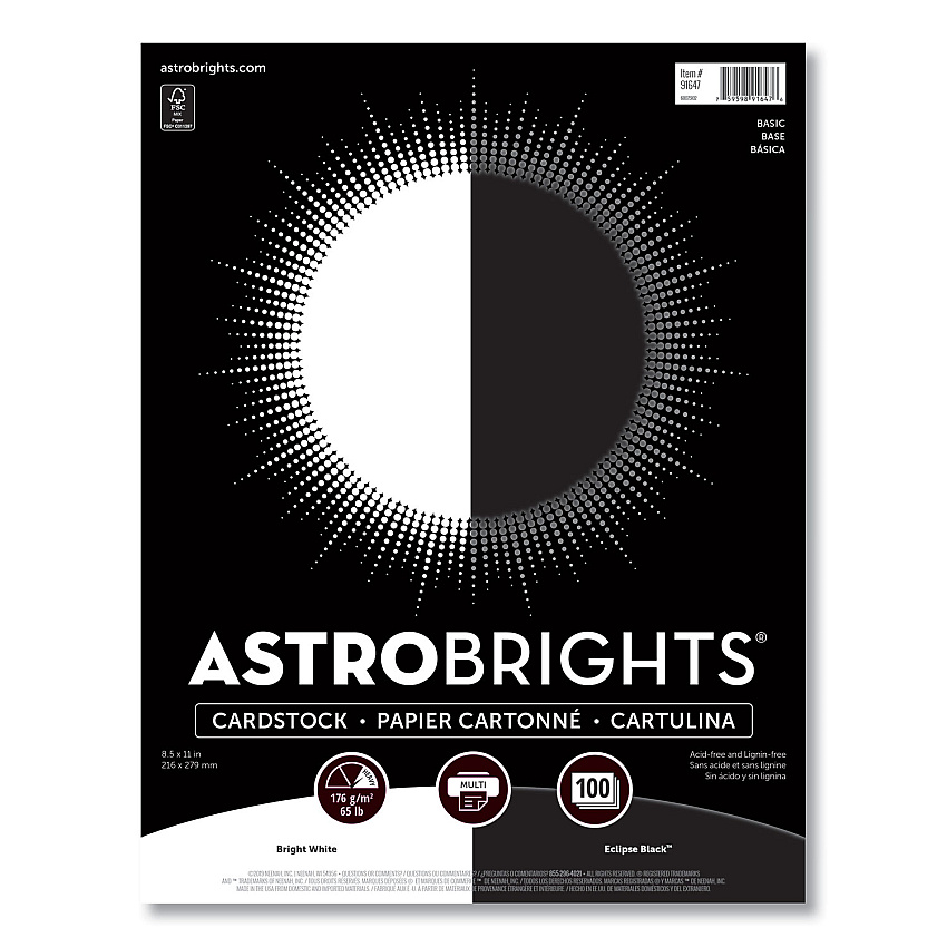 Astrobrights Color Cardstock - "Basic" Assortment, 65 lb Cover Weight, 8.5 x 11, Assorted Basic Colors, 100/Pack (WAU91647)