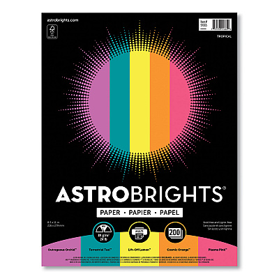 Astrobrights Color Paper - "Tropical" Assortment, 24 lb Bond Weight, 8.5 x 11, Assorted Tropical Colors, 500/Ream (WAU91665)