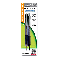 Zebra M/F 301 Stainless Steel Retractable Pen and Pencil Set, 0.7 mm Black Pen, 0.5 mm HB Pencil, Stainless Steel Barrels (ZEB57011)