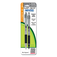 Zebra M/F 301 Stainless Steel Retractable Pen and Pencil Set, 0.7 mm Black Pen, 0.5 mm HB Pencil, Stainless Steel Barrels (ZEB57011)