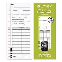 Time Clock Cards for Lathem Time 7000E/7500E, Two Sides, 3.38 x 8.78, 100/Pack (LTHE79100)