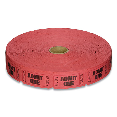 Coin-Tainer Single Ticket Roll, Admit One, Red, 2,000/Roll (CTX602603R)