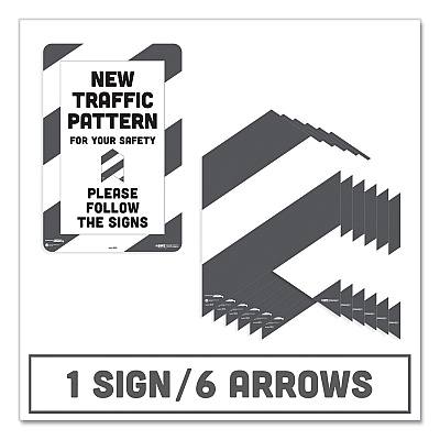 Tabbies BeSafe Carpet Decals, New Traffic Pattern For Your Safety; Please Follow The Signs, 12 x 18, White/Gray, 7/Pack (TAB29203)