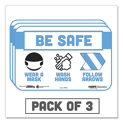 Tabbies BeSafe Messaging Education Wall Signs, 9 x 6,  "Be Safe, Wear a Mask, Wash Your Hands, Follow the Arrows", 3/Pack (TAB29546)