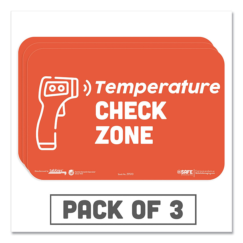 Tabbies BeSafe Messaging Education Wall Signs, 9 x 6,  "Temperature Check Zone", 3/Pack (TAB29510)