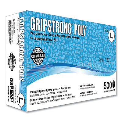 GripStrong Poly Foodservice Grade Polyethylene Gloves, Clear, Large, Polyethylene, 500/Box, 20 Boxes/Carton (SEZGSPE504)