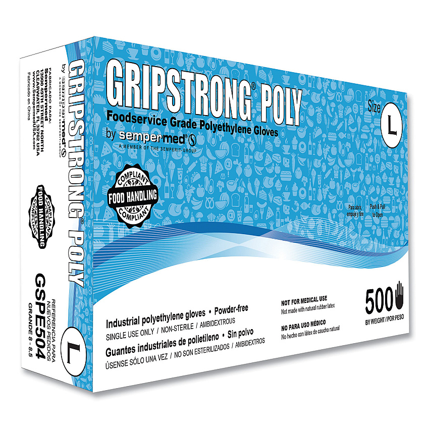 GripStrong Poly Foodservice Grade Polyethylene Gloves, Clear, Large, Polyethylene, 500/Box, 20 Boxes/Carton (SEZGSPE504)