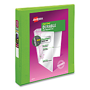 Avery Durable View Binder with DuraHinge and Slant Rings, 3 Rings, 1" Capacity, 11 x 8.5, Bright Green (AVE34153EA)