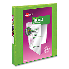 Avery Durable View Binder with DuraHinge and Slant Rings, 3 Rings, 1" Capacity, 11 x 8.5, Bright Green (AVE34153EA)