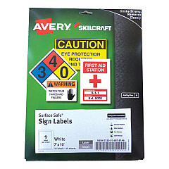 AbilityOne 7530016878146, SKILCRAFT AVERY Surface Safe Sign Labels, 7 x 10, White, 1/Sheet, 15 Sheets/Box, 12 Boxes/Box
