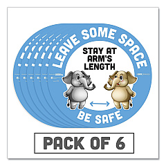 Tabbies BeSafe Messaging Education Floor Signs, Leave Some Space; Stay At Arms Length; Be Safe, 12" dia, White/Blue, 6/Pack (TAB29512)