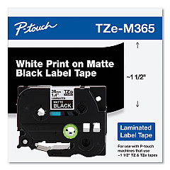 Brother TZe Standard Adhesive Laminated Labeling Tape, 1.4" x 26.2 ft, White on Matte Black (BRTTZEM365)