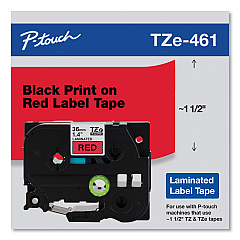 Brother TZe Standard Adhesive Laminated Labeling Tape, 1.4" x 26.2 ft, Black on Red (BRTTZE461CS)