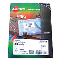 AbilityOne 7530016878445, SKILCRAFT AVERY Durable Self-Laminating ID Labels, 2.31 x 3.31, White, 4/Sheets, 25 Sheets/Pack