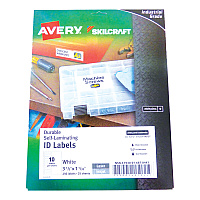 AbilityOne 7530016878443, SKILCRAFT AVERY Durable Self-Laminating ID Labels, 1.03 x 3.5, White, 10/Sheet, 25 Sheets/Pack