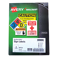 AbilityOne 7530016878147, SKILCRAFT AVERY Surface Safe Sign Labels, 5 x 7, White, 2/Sheet, 15 Sheets/Box, 12 Boxes/Box