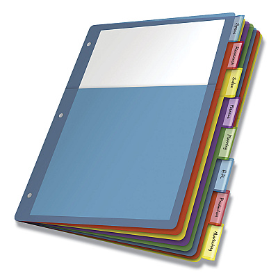 Cardinal Poly 1-Pocket Index Dividers, 8-Tab, 11 x 8.5, Assorted (CRD84017)