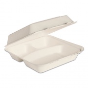 Solo Bare Eco-Forward Bagasse Hinged Lid Containers, 3-Compartment, 9.6 x 9.4 x 3.2, Ivory, Sugarcane, 200/Carton (HC9CSC2050)