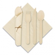 Hoffmaster Pre-Rolled Caterwrap Kraft Napkins with Wood Cutlery, 6 x 12 Napkin;Fork;Knife;Spoon, 7" to 9", Kraft, 100/Carton (120030)