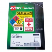 AbilityOne 7530016875089 SKILCRAFT/AVERY Surface Safe Sign Labels, 3.5 x 5, White, 4/Sheet, 15 Sheets/Box, 12 Boxes/Box