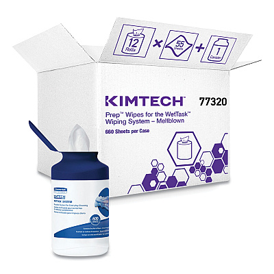 Kimtech WetTask System Prep Wipers for Bleach/Disinfectants/Sanitizers Hygienic Enclosed System Refills, w/Canister, 55/Rl,12 Roll/Ct (KCC7732005)