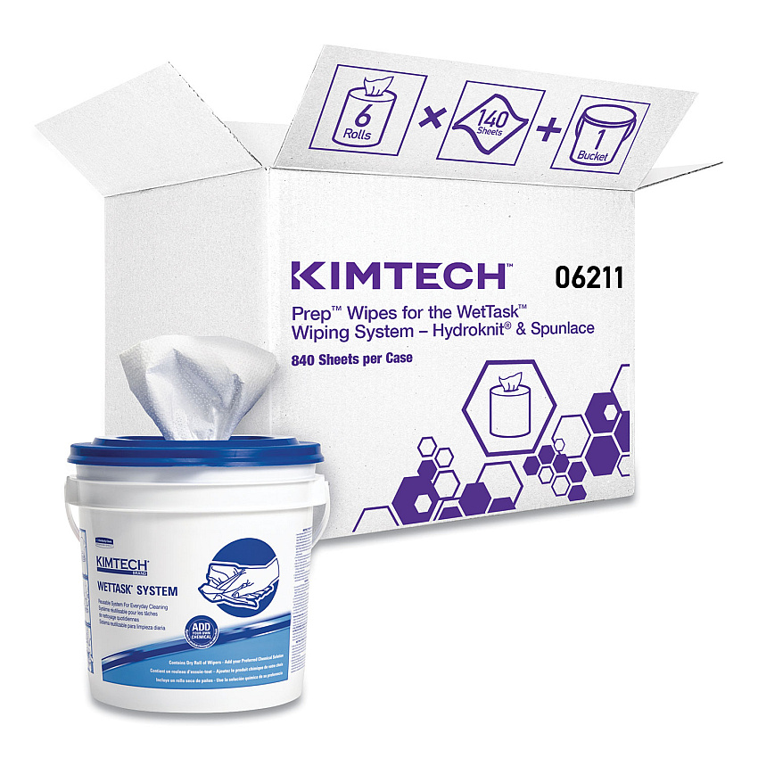 WypAll Power Clean Wipers for Disinfectants, Sanitizers,Solvents WetTask Customizable Wet Wipe System, 140/Roll, 6 Rolls/1 Bucket/CT (KCC0621102)