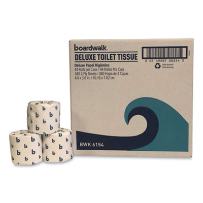 Boardwalk Deluxe Bathroom Tissue, Septic Safe, Embossed, 2-Ply, White, 380 Sheets/Roll, 48 Rolls/Carton (BWK6154)
