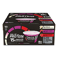 OIKOS Triple Zero Blended Greek Nonfat Yogurt, 5.3 oz, Strawberry/Mixed Berry/Vanilla, 18/Carton (GRR90200027)