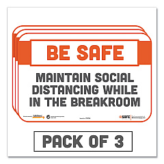 Tabbies BeSafe Messaging Repositionable Wall/Door Signs, 9 x 6, Maintain Social Distancing While In The Breakroom, White, 3/Pack (TAB29056)