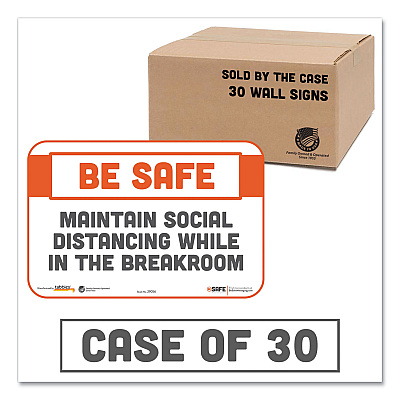 Tabbies BeSafe Messaging Repositionable Wall/Door Signs, 9 x 6, Maintain Social Distancing While In The Breakroom, White, 30/Carton (TAB29156)