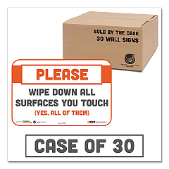Tabbies BeSafe Messaging Repositionable Wall/Door Signs, 9 x 6, Please Wipe Down All Surfaces You Touch, White, 30/Carton (TAB29163)