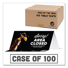 Tabbies BeSafe Messaging Table Top Tent Card, 8 x 3.87, Sorry! Area Closed Thank You For Keeping A Safe Distance, Black, 100/Carton (TAB79186)