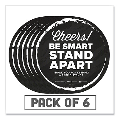 Tabbies BeSafe Messaging Floor Decals, Cheers;Be Smart Stand Apart;Thank You for Keeping A Safe Distance, 12" Dia, Black/White, 6/CT (TAB79085)