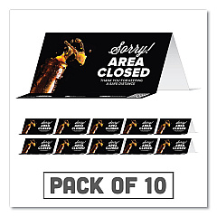 Tabbies BeSafe Messaging Table Top Tent Card, 8 x 3.87, Sorry! Area Closed Thank You For Keeping A Safe Distance, Black, 10/Pack (TAB79086)