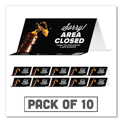 Tabbies BeSafe Messaging Table Top Tent Card, 8 x 3.87, Sorry! Area Closed Thank You For Keeping A Safe Distance, Black, 10/Pack (TAB79086)