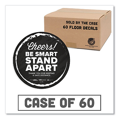 Tabbies BeSafe Messaging Floor Decals, Cheers;Be Smart Stand Apart;Thank You for Keeping A Safe Distance, 12" Dia, Black/White, 60/CT (TAB79185)