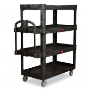 Rubbermaid Commercial Heavy-Duty Ergo Utility Cart, Plastic, 4 Shelves, 700 lb Capacity, 24.35" x 54.1" x 62.4", Black (2128657)