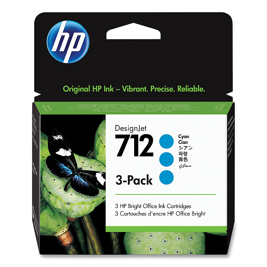 HP 712, (HEW3ED77A) 3-Pack Cyan Original Ink Cartridge