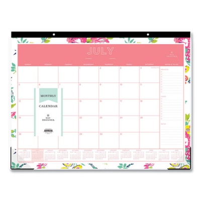 Blue Sky Day Designer Peyton Academic Desk Pad, Floral Artwork, 22 x 17, Black Binding, Clear Corners, 12-Month (July-June): 2022-2023 (107938)