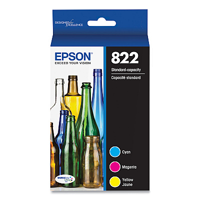 Epson T822520-S (T822) DURABrite Ultra Ink, 240 Page-Yield, Cyan/Magenta/Yellow